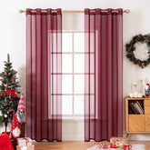 MIULEE Wine Red Solid Sheer Curtains Elegant Grommet Window Voile Panels Drapes Treatment 2 Panels - Miulee